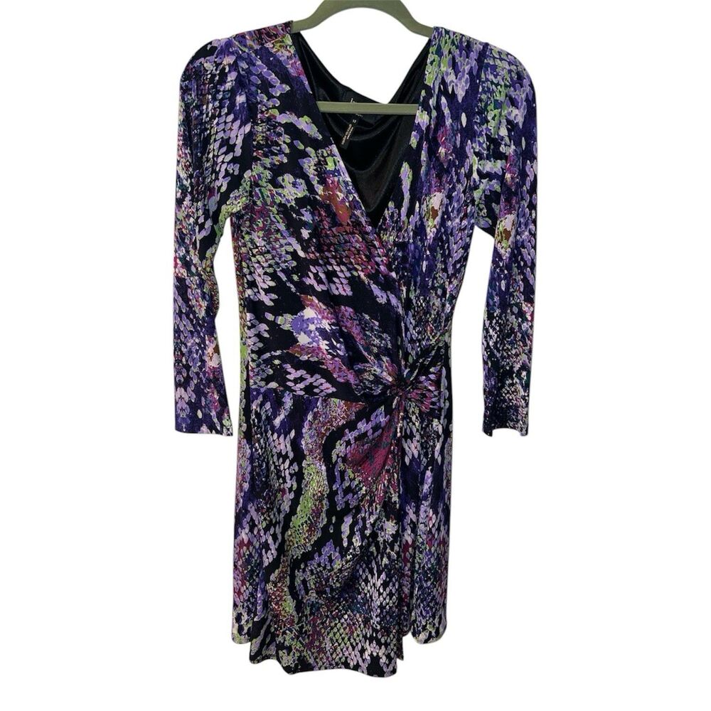 Laundry Shelli Segal Dress Womens sz 12 Python Snake Knot side twist faux wrap - Picture 2 of 7